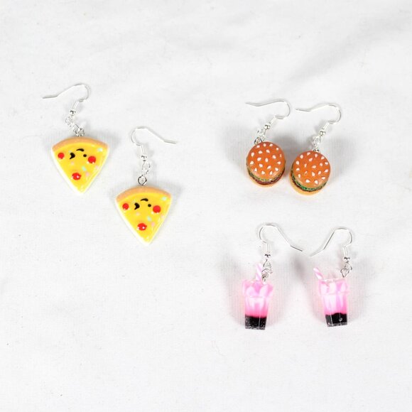 Snack Attack Earring Set – Handmade Acrylic Earrings – Milkshake, Burger & Pizza - Picture 1 of 14